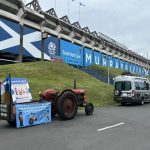Brian's tractor parked at the Murrayfield Stadium in Scotland