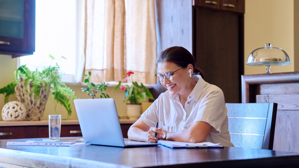 Woman on an online meeting at home